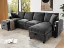 Flieks Ecksofa U-Form Grau mit Schlaffunktion und USB-Anschluss Bild 2