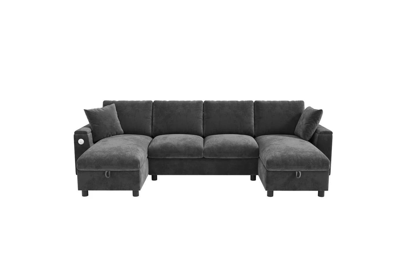 Flieks Ecksofa U-Form Grau mit Schlaffunktion und USB-Anschluss - Bild 5