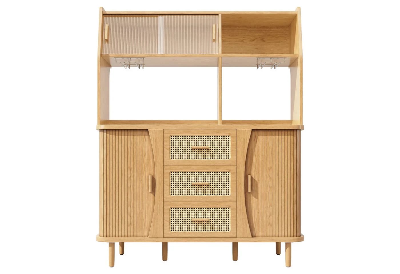 Flieks Küchenbuffet Hochschrank Glas Rattan Holzoptik - Bild 4