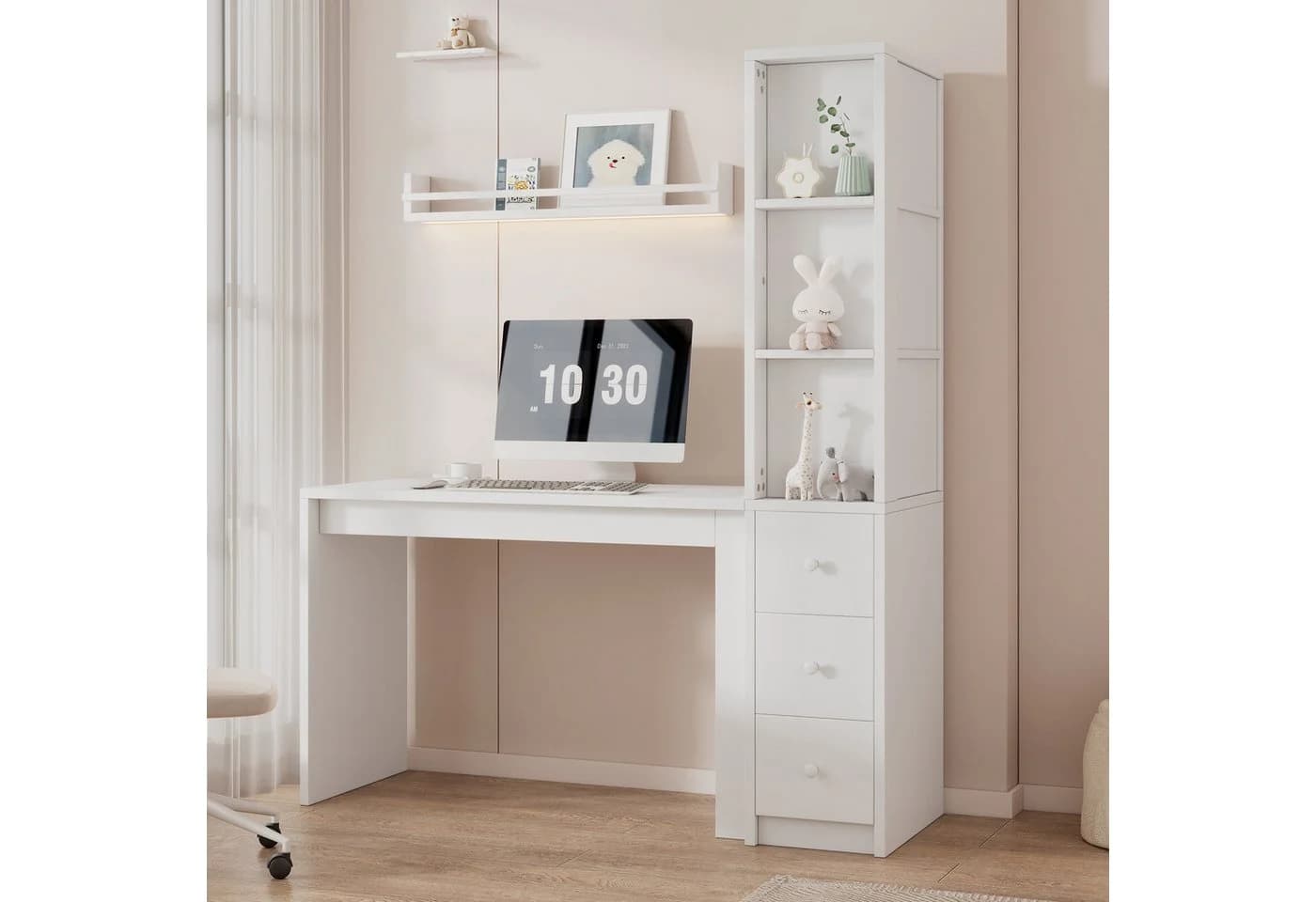 Flieks Eckschreibtisch L-Form Weiß mit Regal und Schubladen - Bild 4
