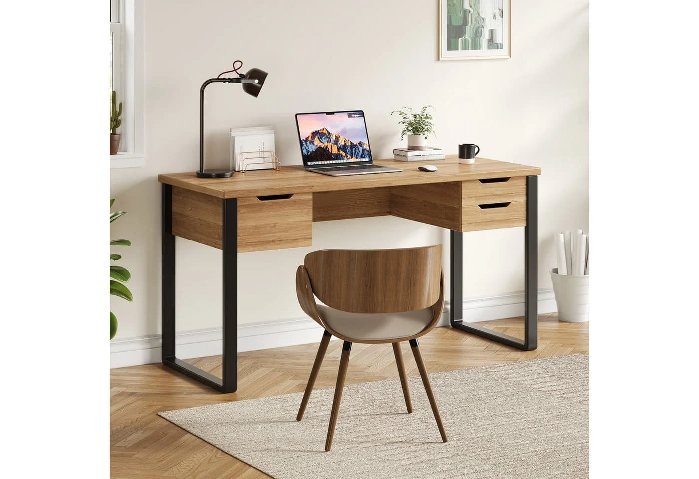 Flieks Schreibtisch Holzoptik Natur mit 3 Schubladen