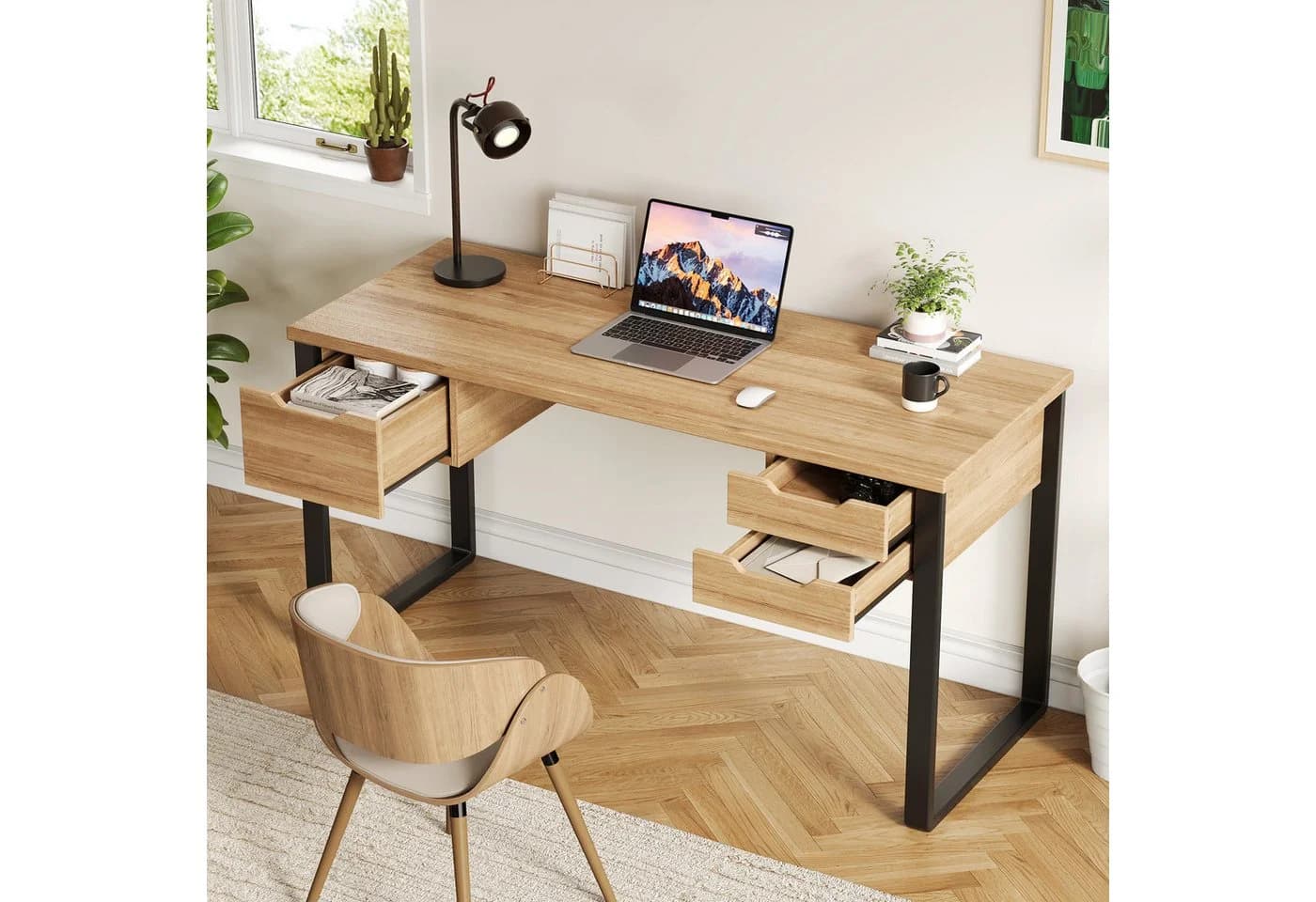 Flieks Schreibtisch Holzoptik Natur mit 3 Schubladen - Bild 2