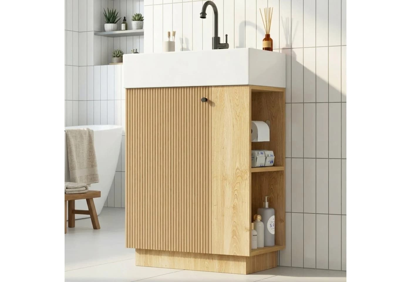 Flieks Waschtischunterschrank mit Keramikwaschbecken Natur - Bild 2