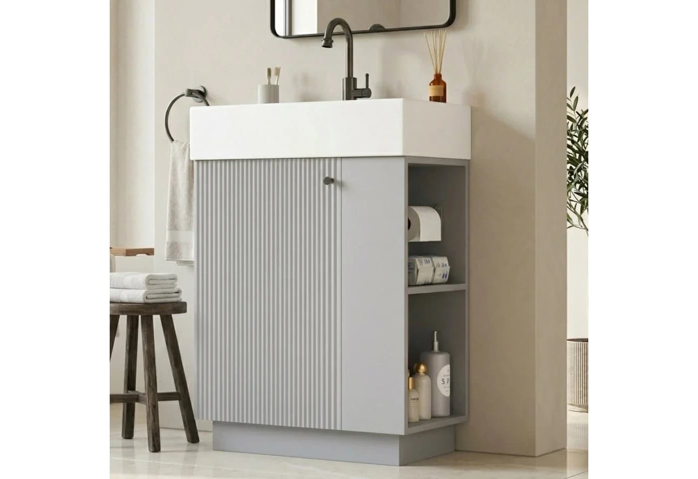 Flieks Waschtischunterschrank mit Keramikwaschbecken Grau - Bild 2