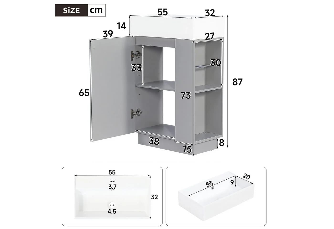 Flieks Waschtischunterschrank mit Keramikwaschbecken Grau - Bild 5