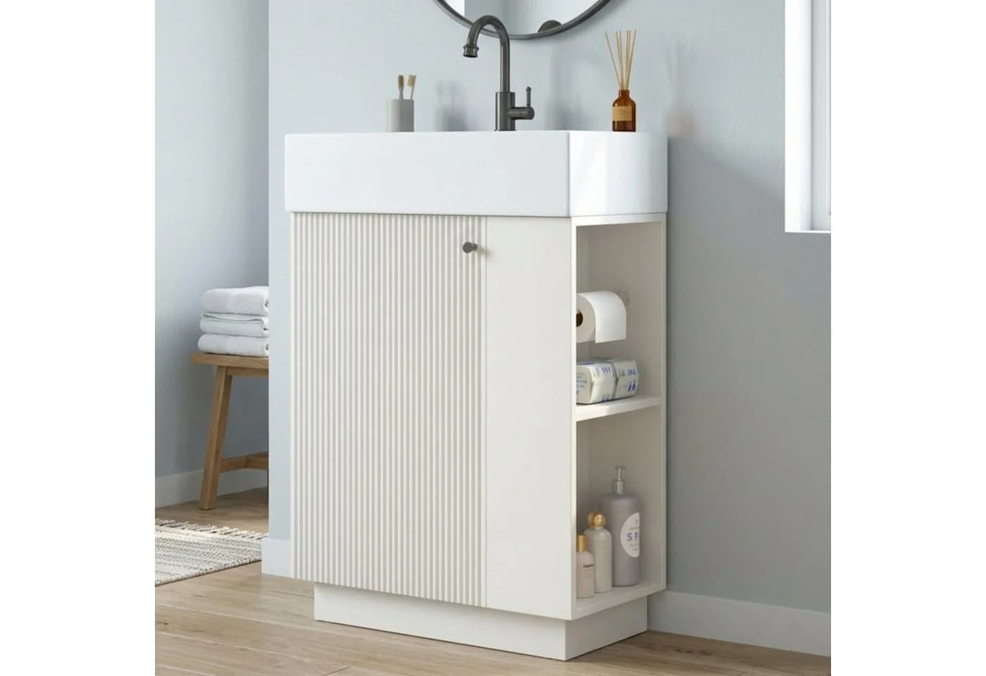Flieks Waschtischunterschrank mit Keramikwaschbecken Weiß - Bild 2