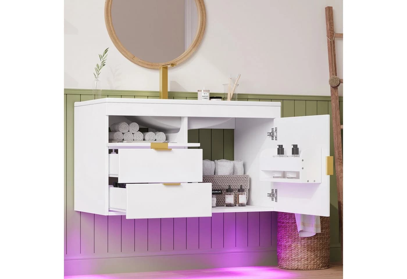 Flieks Waschtisch mit LED-Beleuchtung, Weiß, Wandhängend - Bild 2