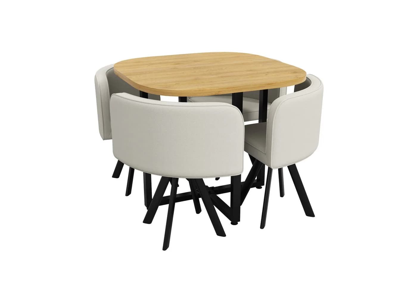 Flieks Essgruppe 5-tlg. mit Tisch & 4 Stühlen, quadratisch, Eichenfarbe, Beige - Bild 5