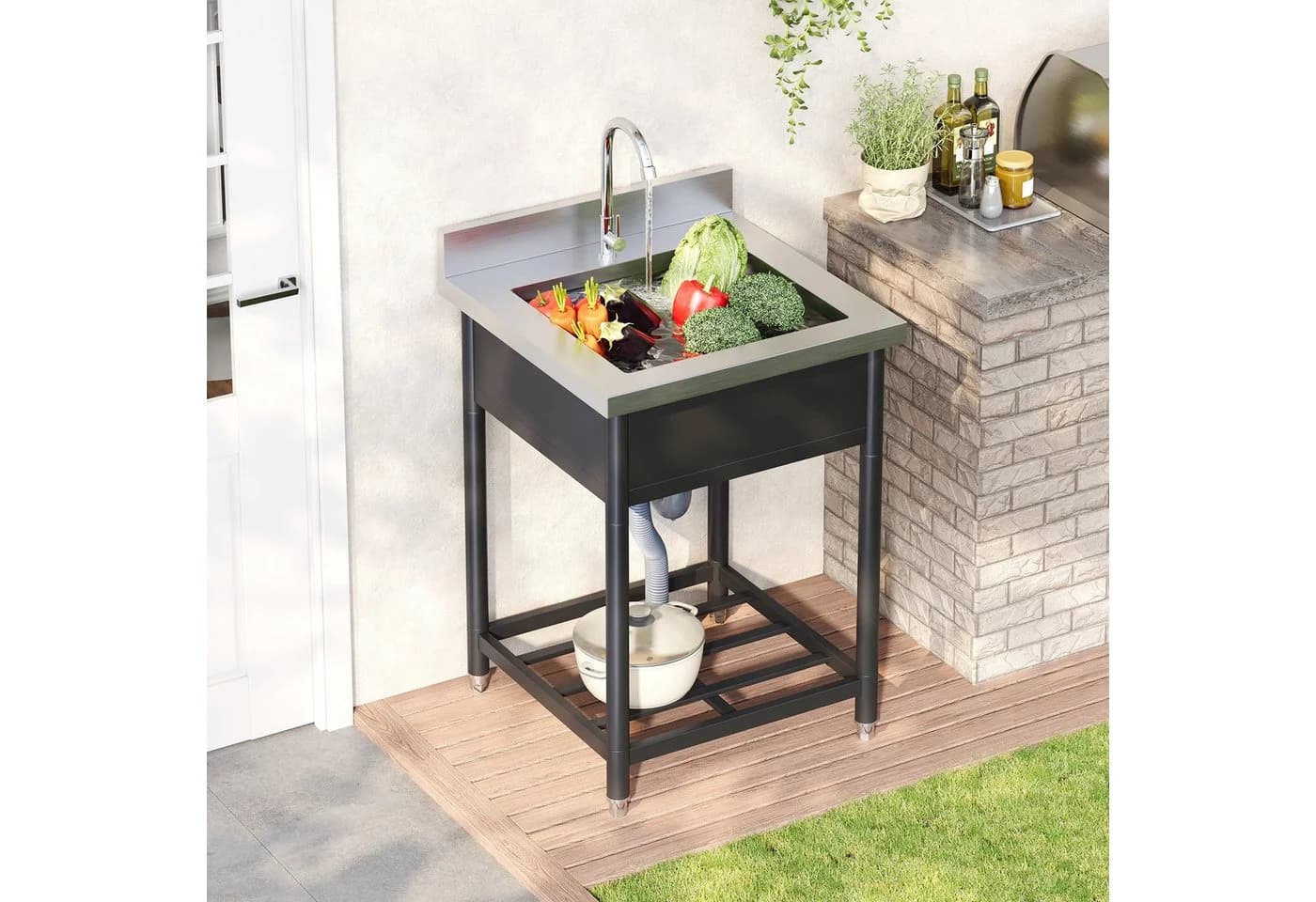 Flieks Outdoor-Küchenmodul Küchenspüle Edelstahl Schwarz - Bild 2
