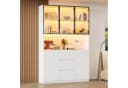 Flieks Küchenbuffet Hochschrank Weiß mit LED-Beleuchtung und Glastüren Bild 1