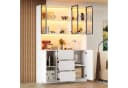 Flieks Küchenbuffet Hochschrank Weiß mit LED-Beleuchtung und Glastüren Bild 2