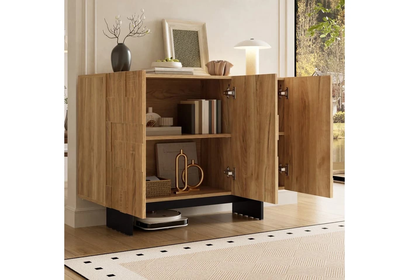 Flieks Sideboard mit geometrischer Strukturfront und verstellbaren Einlegeböden