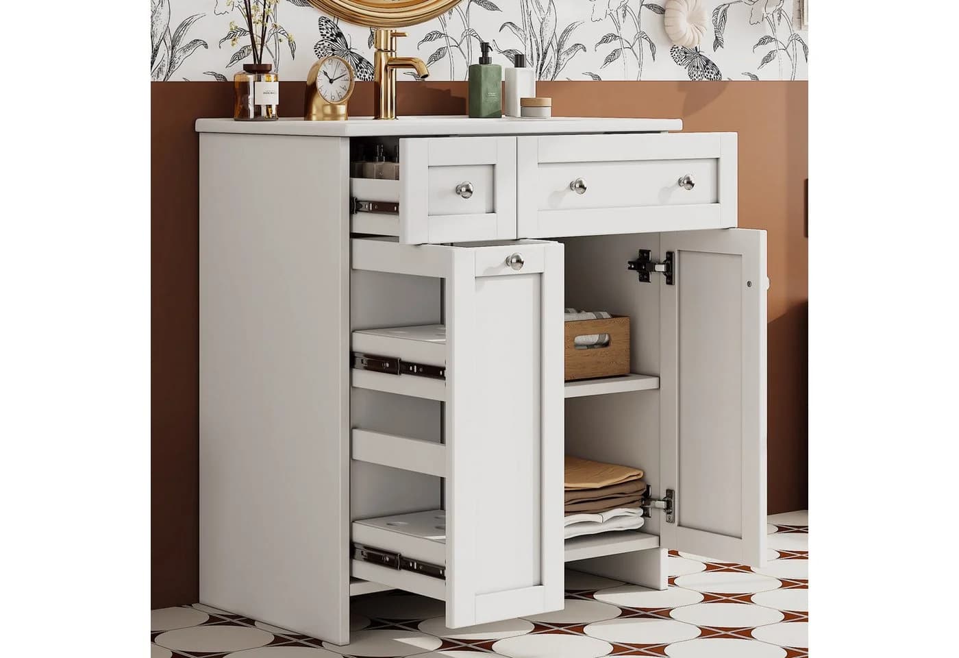 Flieks Waschtischunterschrank mit Waschbecken Weiß Lackiert - Bild 4