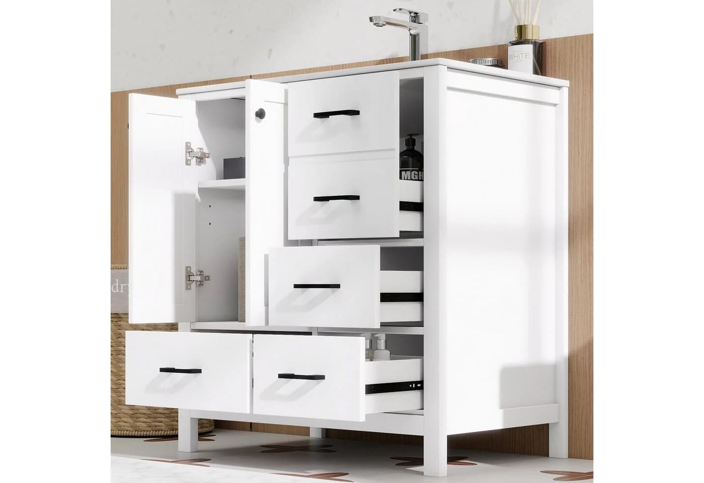 Flieks Waschtisch mit 4 Schubladen und Waschbecken Weiß - Bild 4