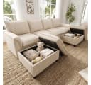 Flieks Ecksofa U-förmig 4-Sitzer Chenille Beige mit 2 Hockern Bild 2