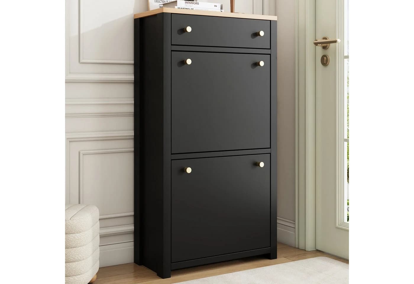 Flieks Schuhschrank mit Schublade und Klappen Schwarz