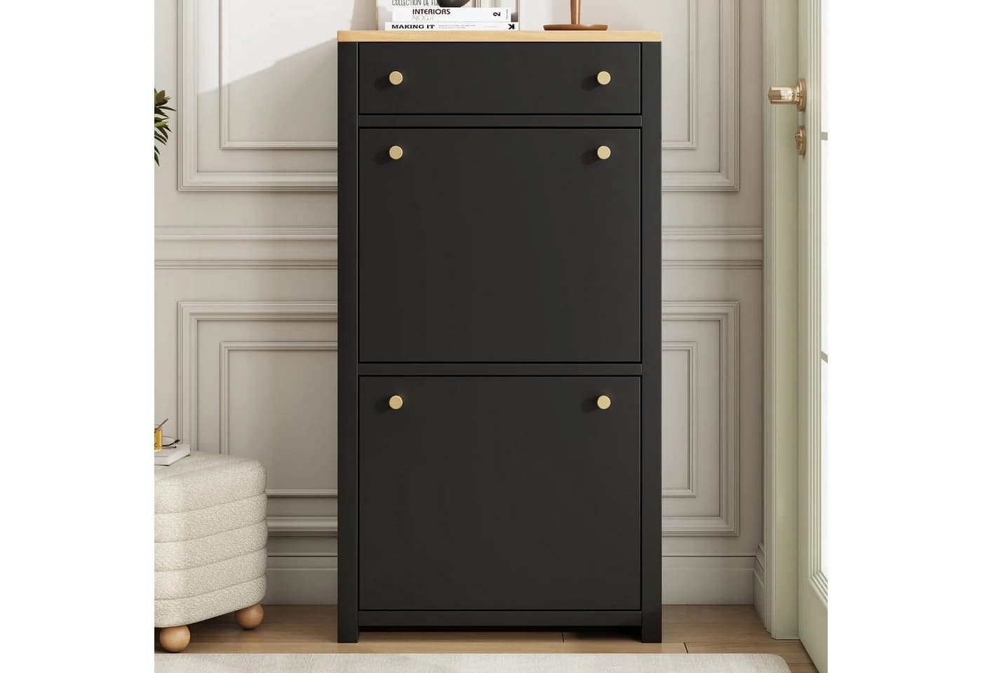 Flieks Schuhschrank mit Schublade und Klappen Schwarz - Bild 3