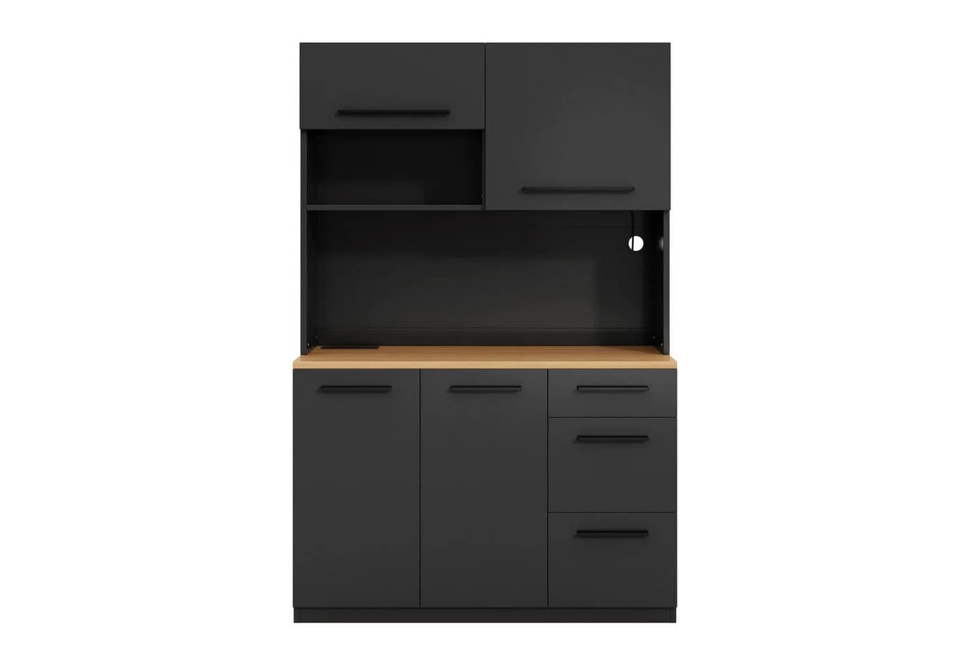 Flieks Küchenbuffet Schwarz mit LED-Beleuchtung und Steckdosen - Bild 5