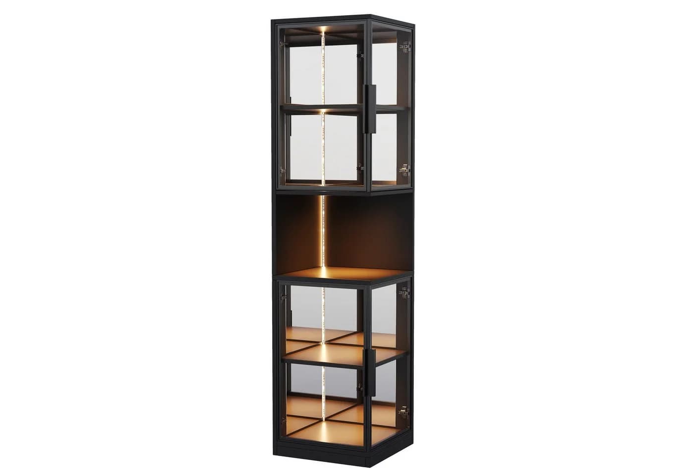 Flieks Eckvitrine Glasvitrine mit LED-Beleuchtung und Glastüren Schwarz - Bild 4