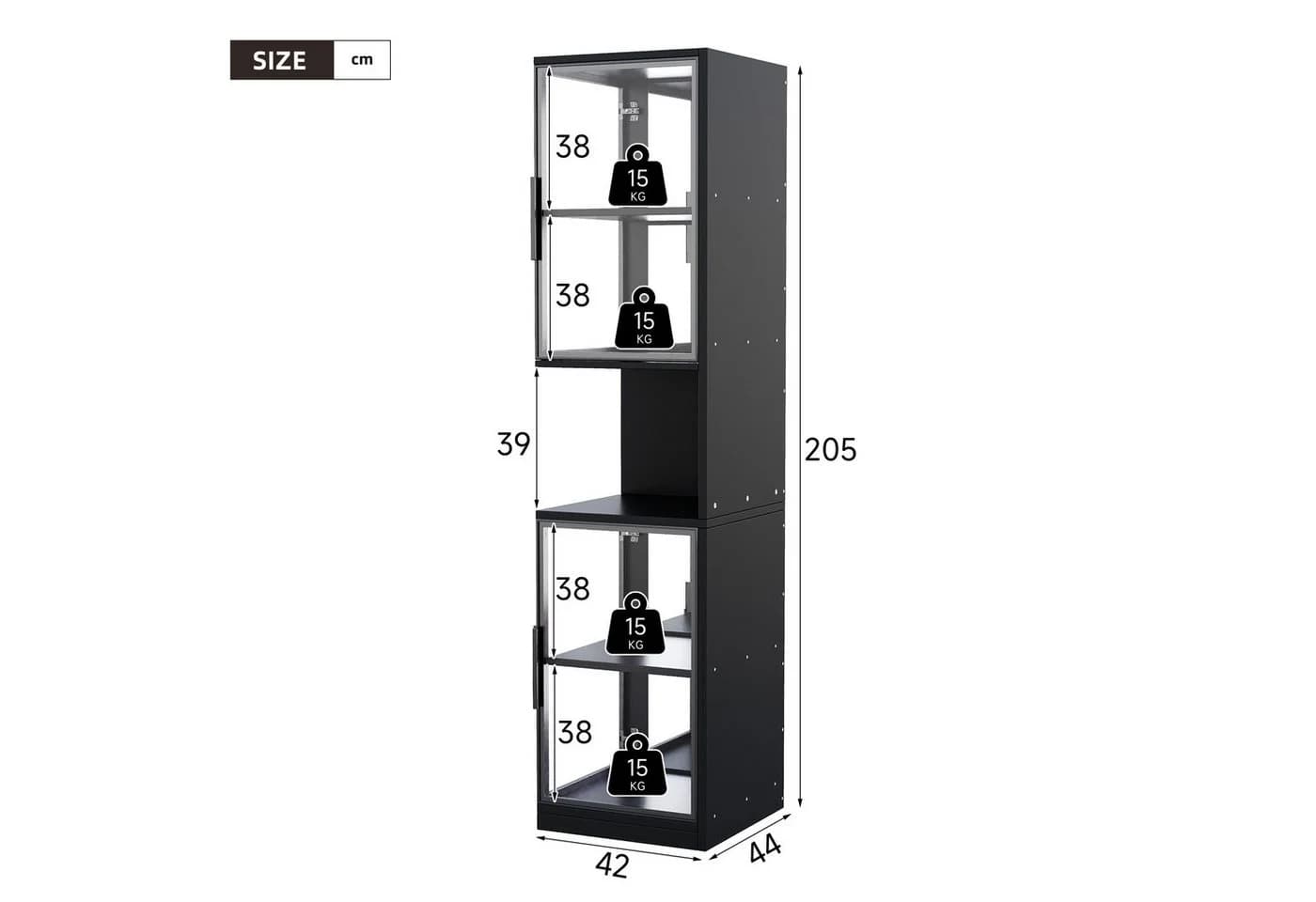Flieks Eckvitrine Glasvitrine mit LED-Beleuchtung und Glastüren Schwarz - Bild 5