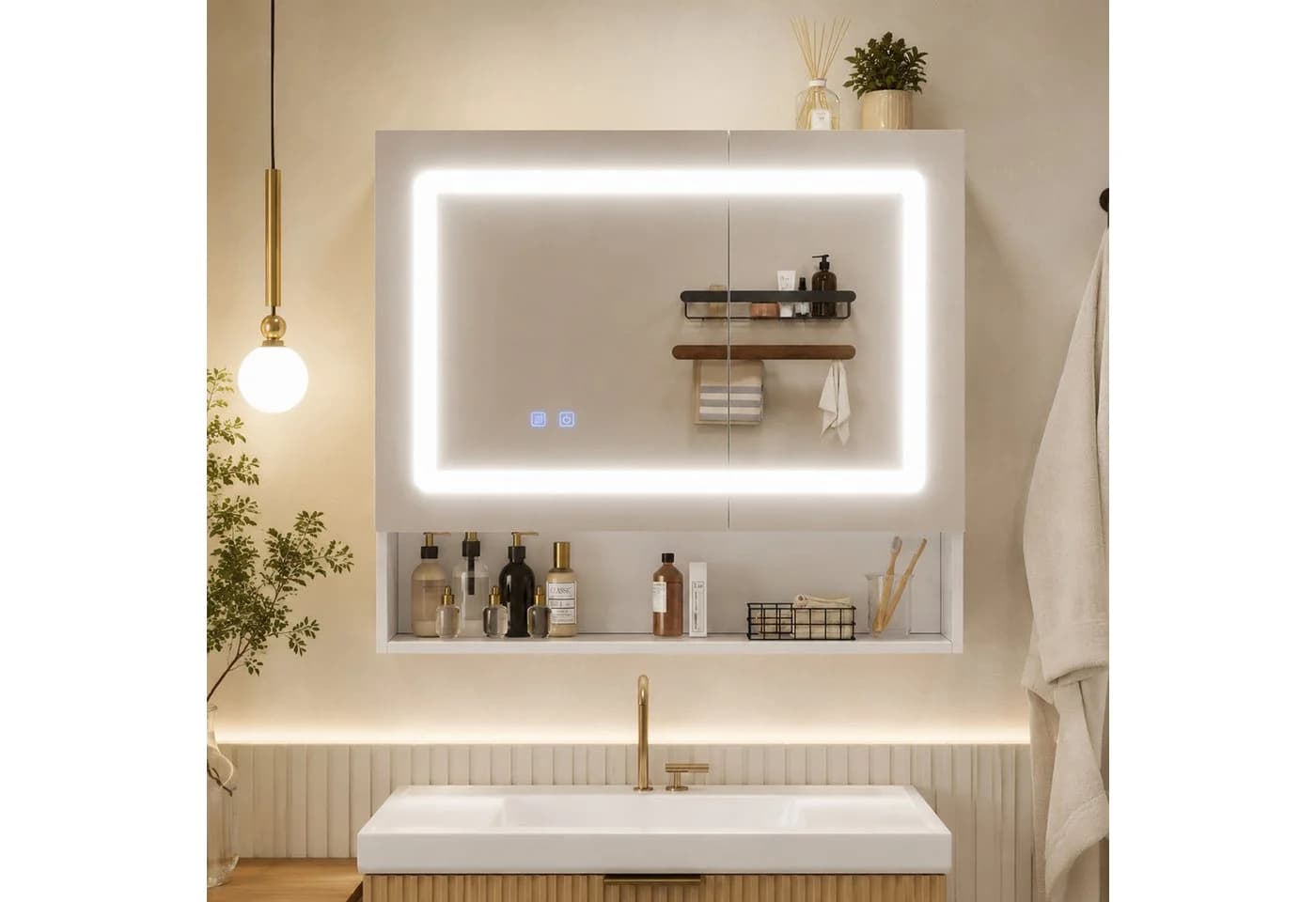Flieks Badezimmerspiegelschrank Weiß mit LED & Entnebelung - Bild 2