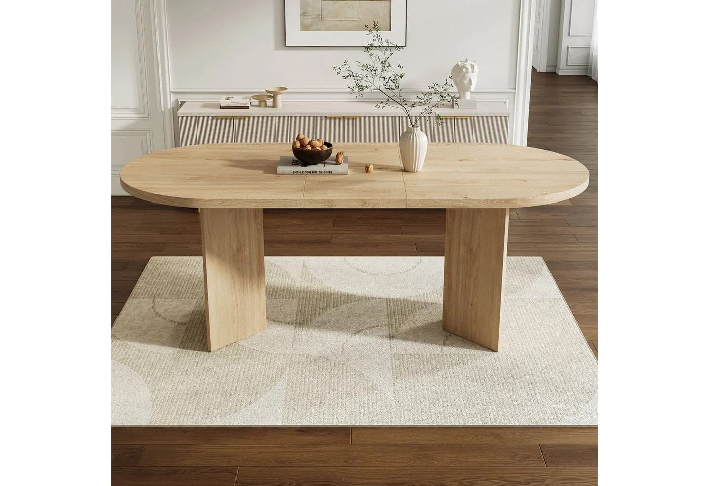 Flieks Esstisch oval Landhausstil Eichenfarbe Holzoptik