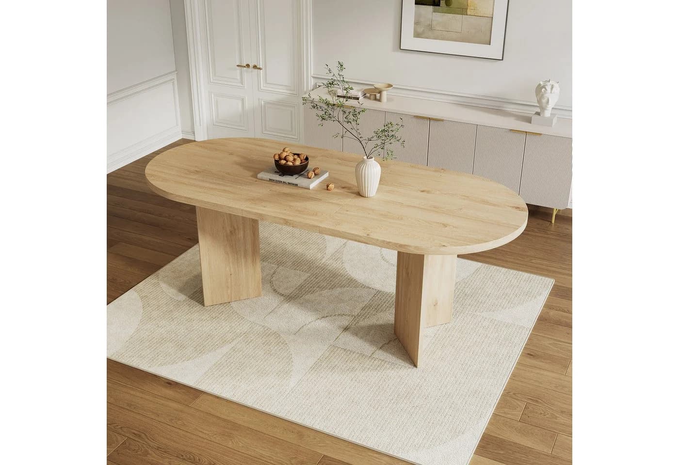 Flieks Esstisch oval Landhausstil Eichenfarbe Holzoptik - Bild 3