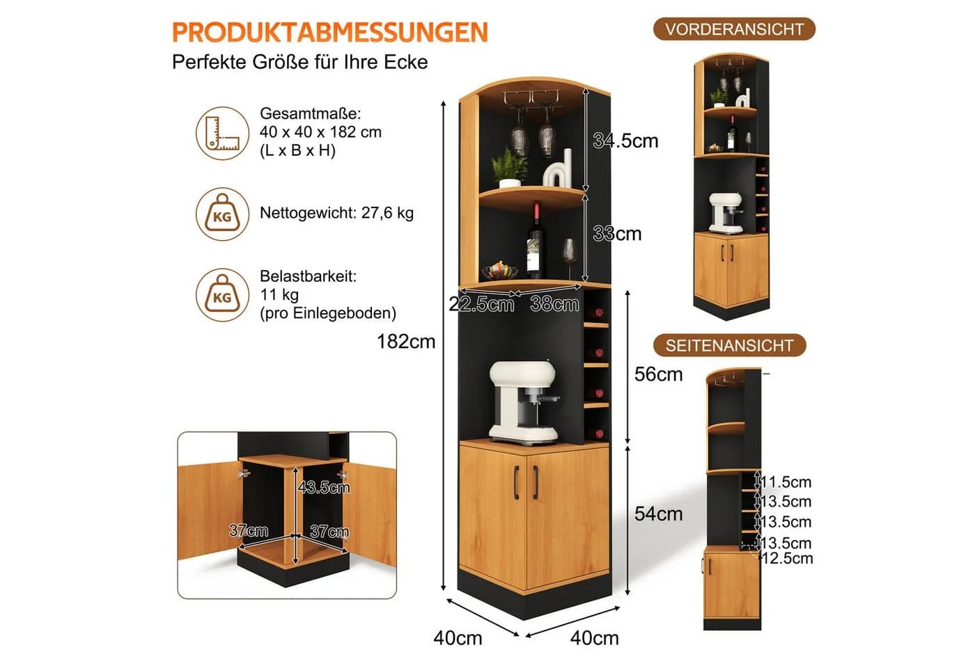 Flieks Eckschrank Hochschrank Schwarz Landhausstil - Bild 5