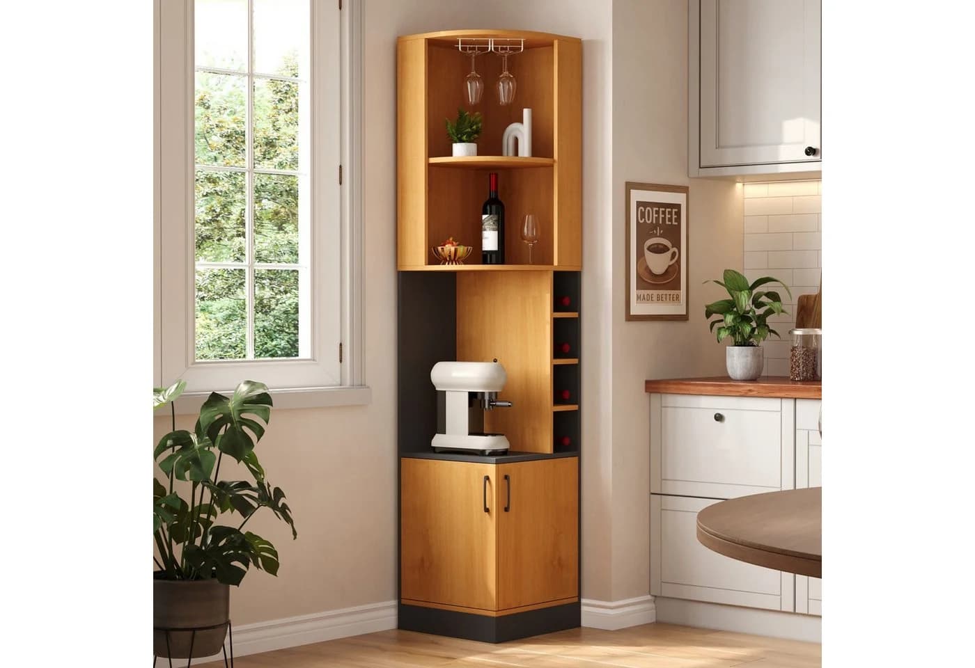 Flieks Eckschrank Hochschrank Landhausstil Natur mit Weinglasregal - Bild 2