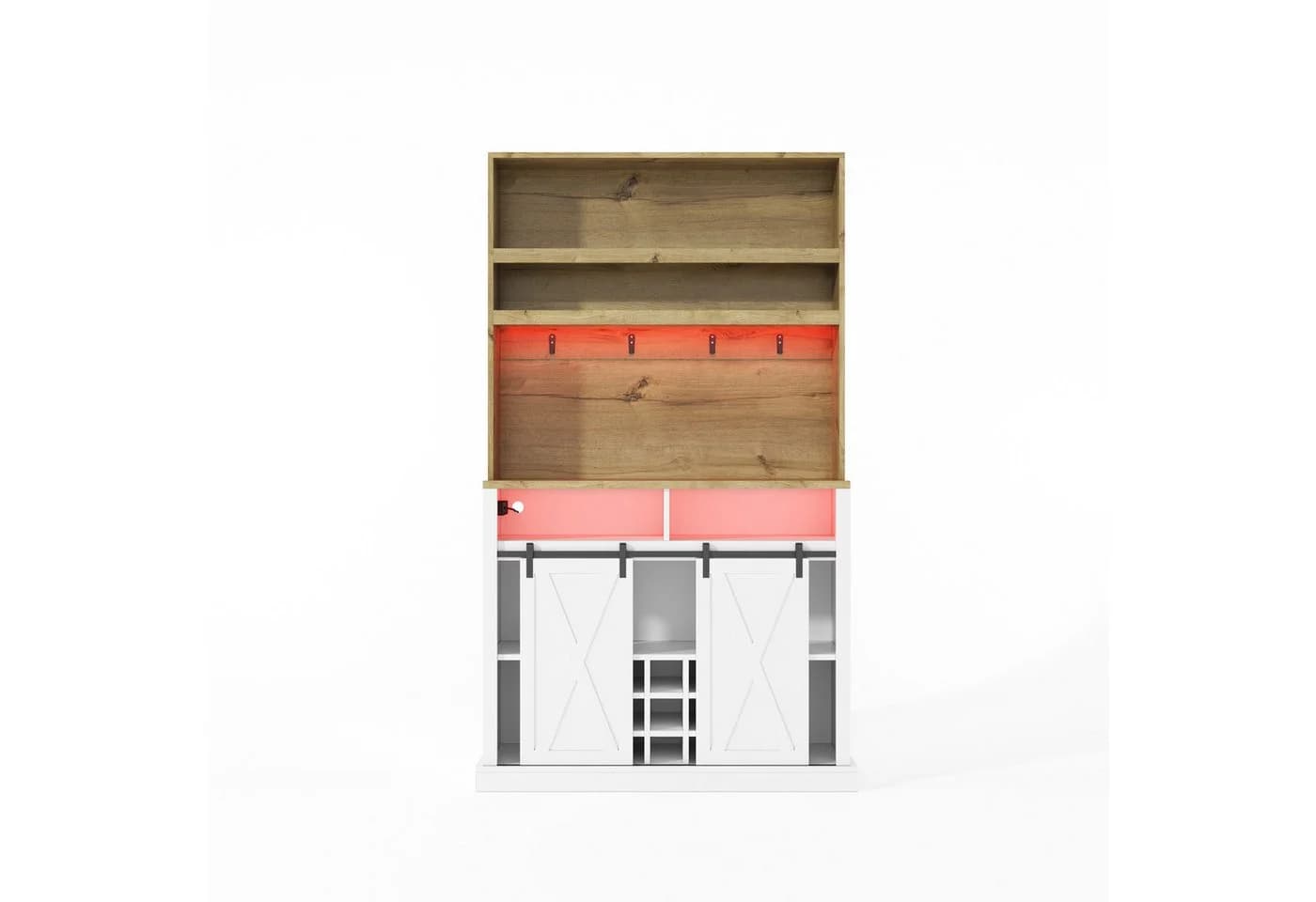 Flieks Küchenbuffet Hochschrank Weiß mit LED, Steckdose & Weinregal - Bild 4