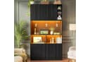 Flieks Küchenbuffet Hochschrank Schwarz mit LED-Beleuchtung und Steckdose Bild 1