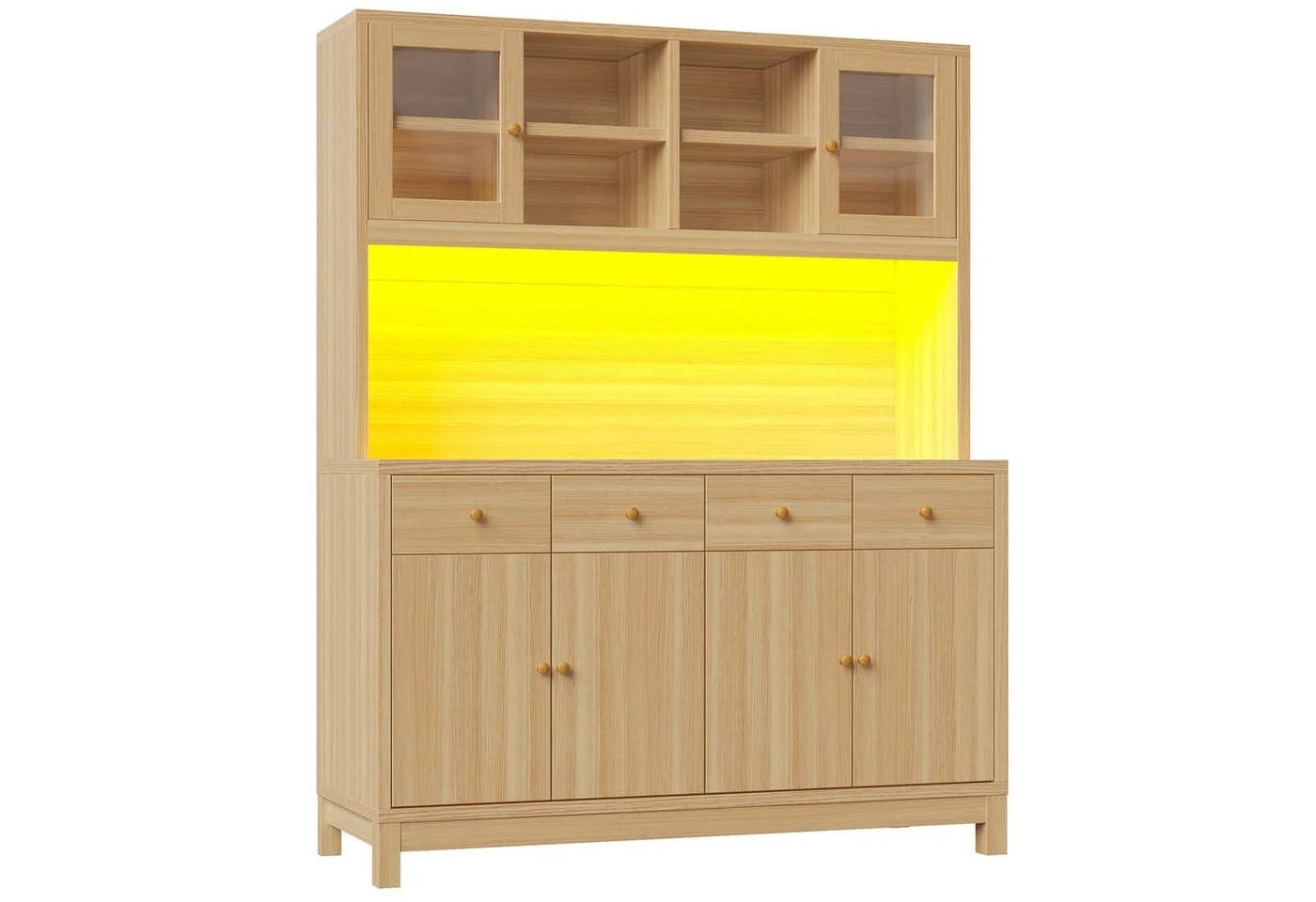 Flieks Küchenbuffet Hochschrank mit Glastüren, Schubladen & LED - Bild 5