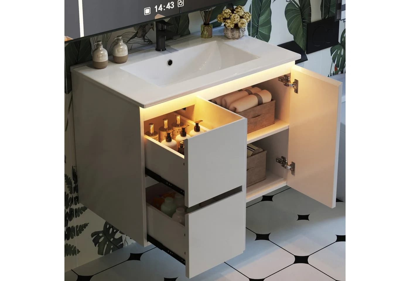 Flieks Waschtischunterschrank mit LED-Sensor und Waschbecken Weiß - Bild 3