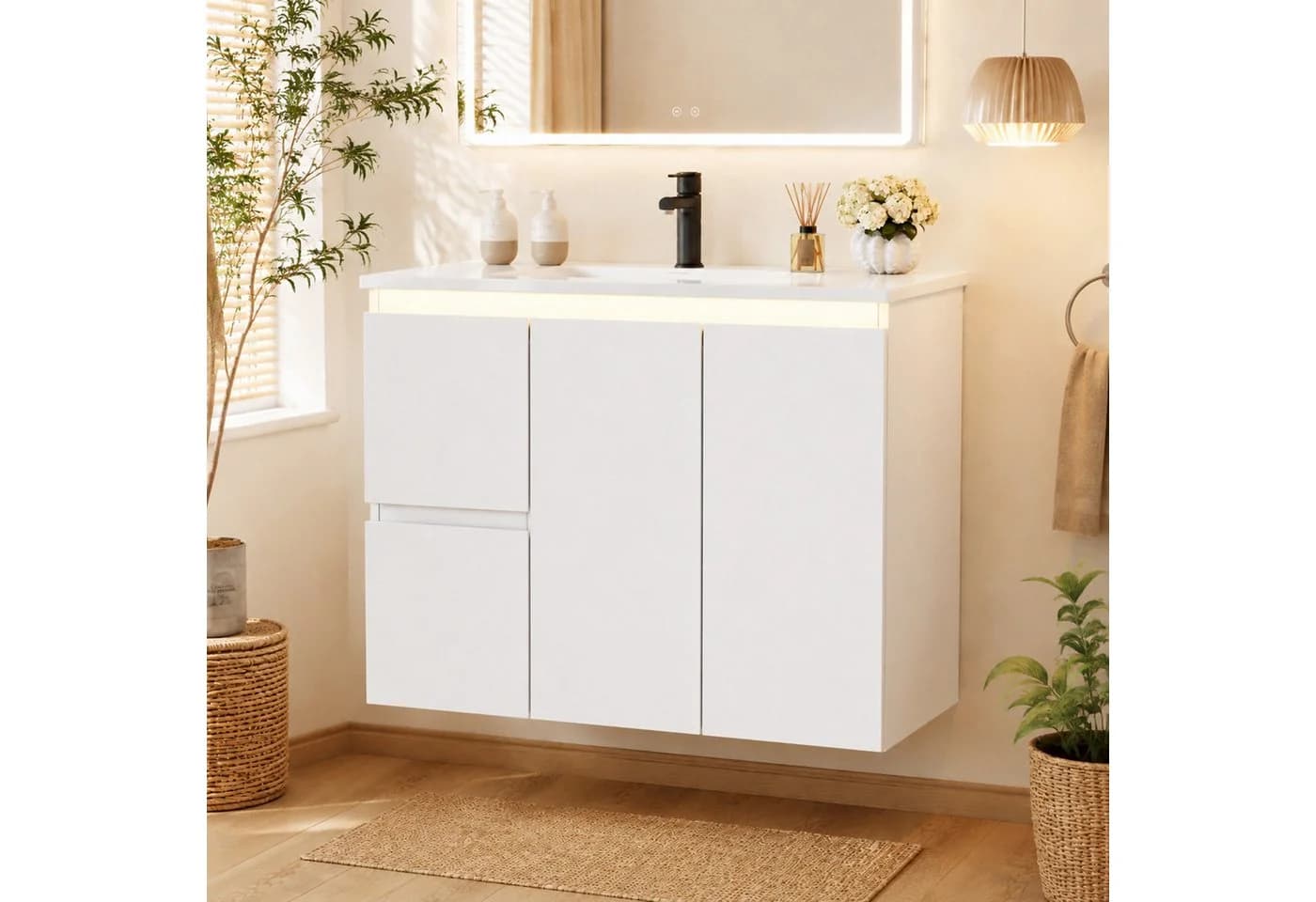Flieks Waschtischunterschrank mit LED-Sensor und Waschbecken Weiß - Bild 4