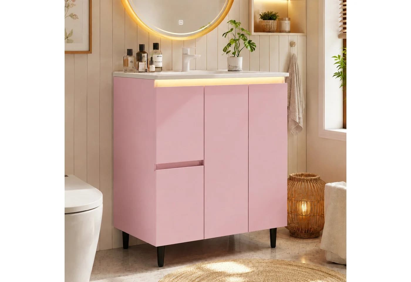 Flieks Waschtisch mit LED-Radarsensor und Soft-Close in Rosa - Bild 2