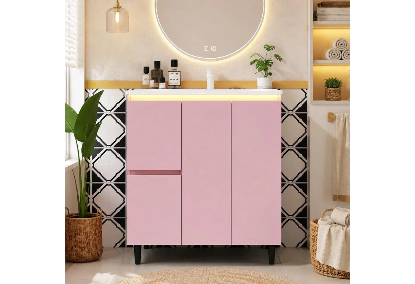 Flieks Waschtisch mit LED-Radarsensor und Soft-Close in Rosa - Bild 3