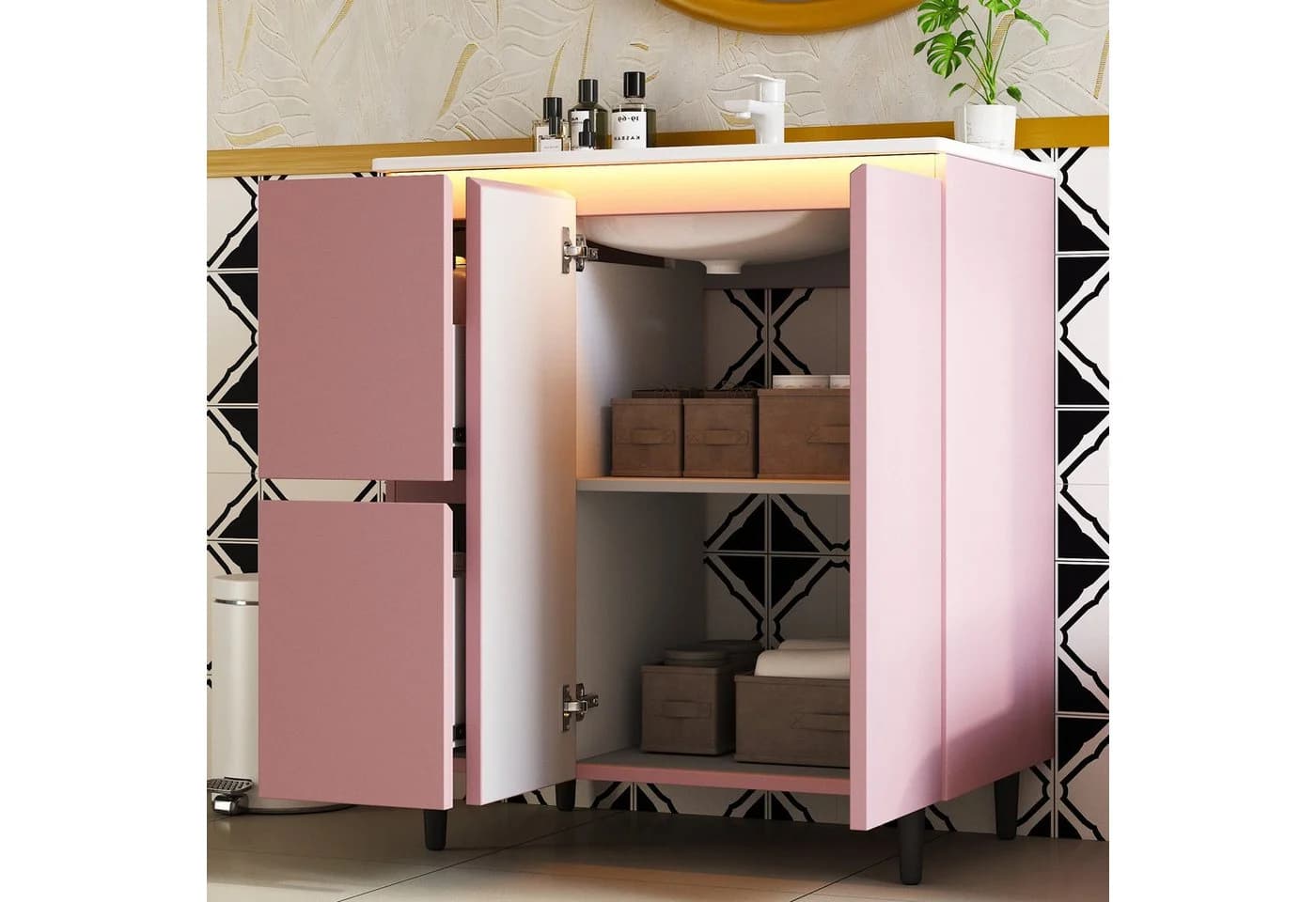 Flieks Waschtisch mit LED-Radarsensor und Soft-Close in Rosa - Bild 4