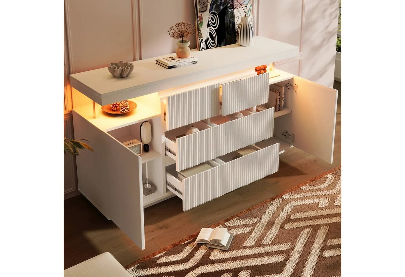 Flieks Kommode Sideboard Weiß mit LED-Beleuchtung - Bild 3
