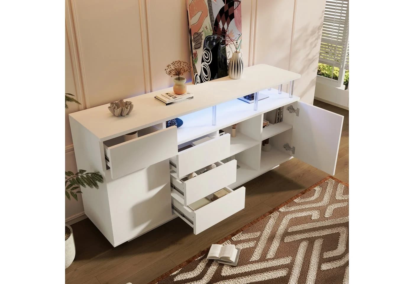 Flieks Sideboard Weiß mit LED-Beleuchtung und Schubladen - Bild 3