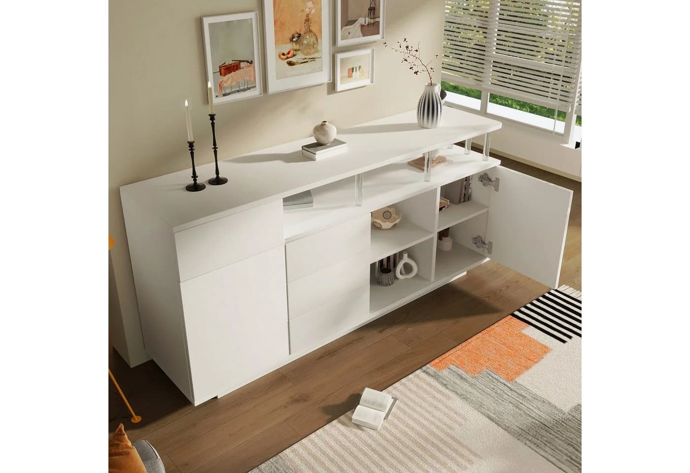 Flieks Sideboard Weiß mit LED-Beleuchtung und Schubladen - Bild 4