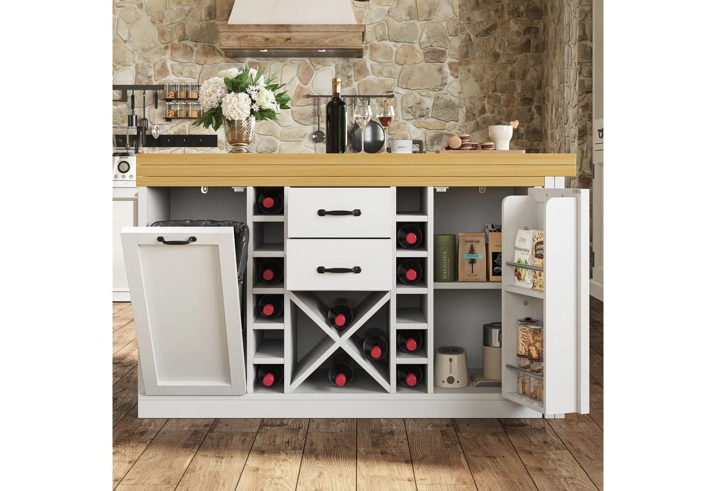 Flieks Kücheninsel Weiß mit klappbarem Tisch und Stauraum - Bild 2