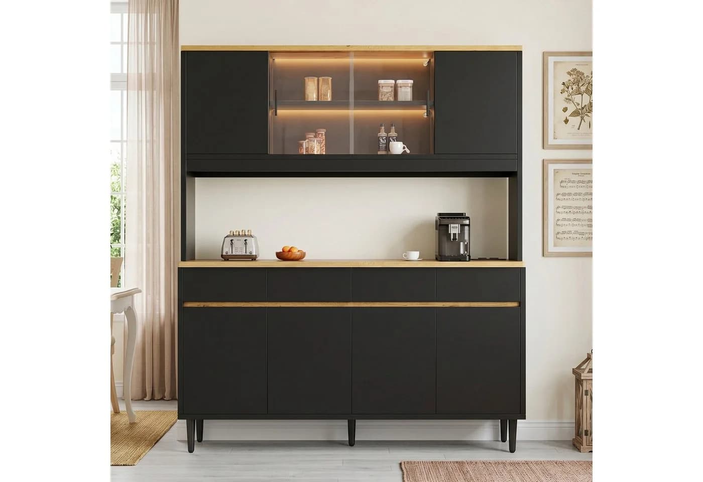 Flieks Küchenbuffet Eichefarbe mit LED, Steckdosen & USB-Anschlüssen - Bild 3