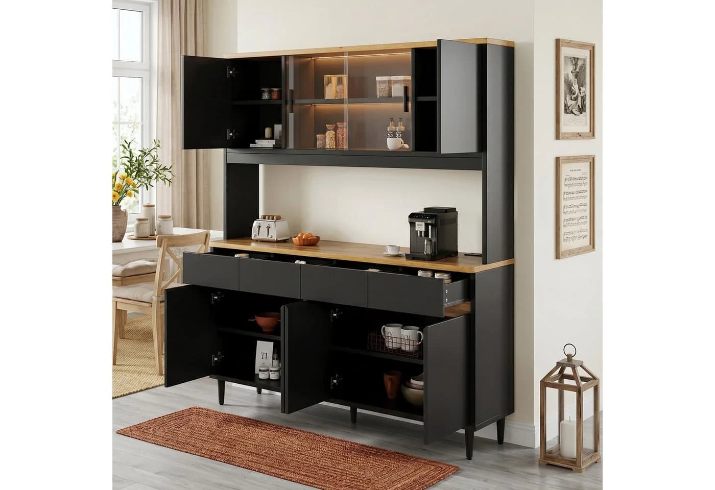 Flieks Küchenbuffet Eichefarbe mit LED, Steckdosen & USB-Anschlüssen - Bild 4