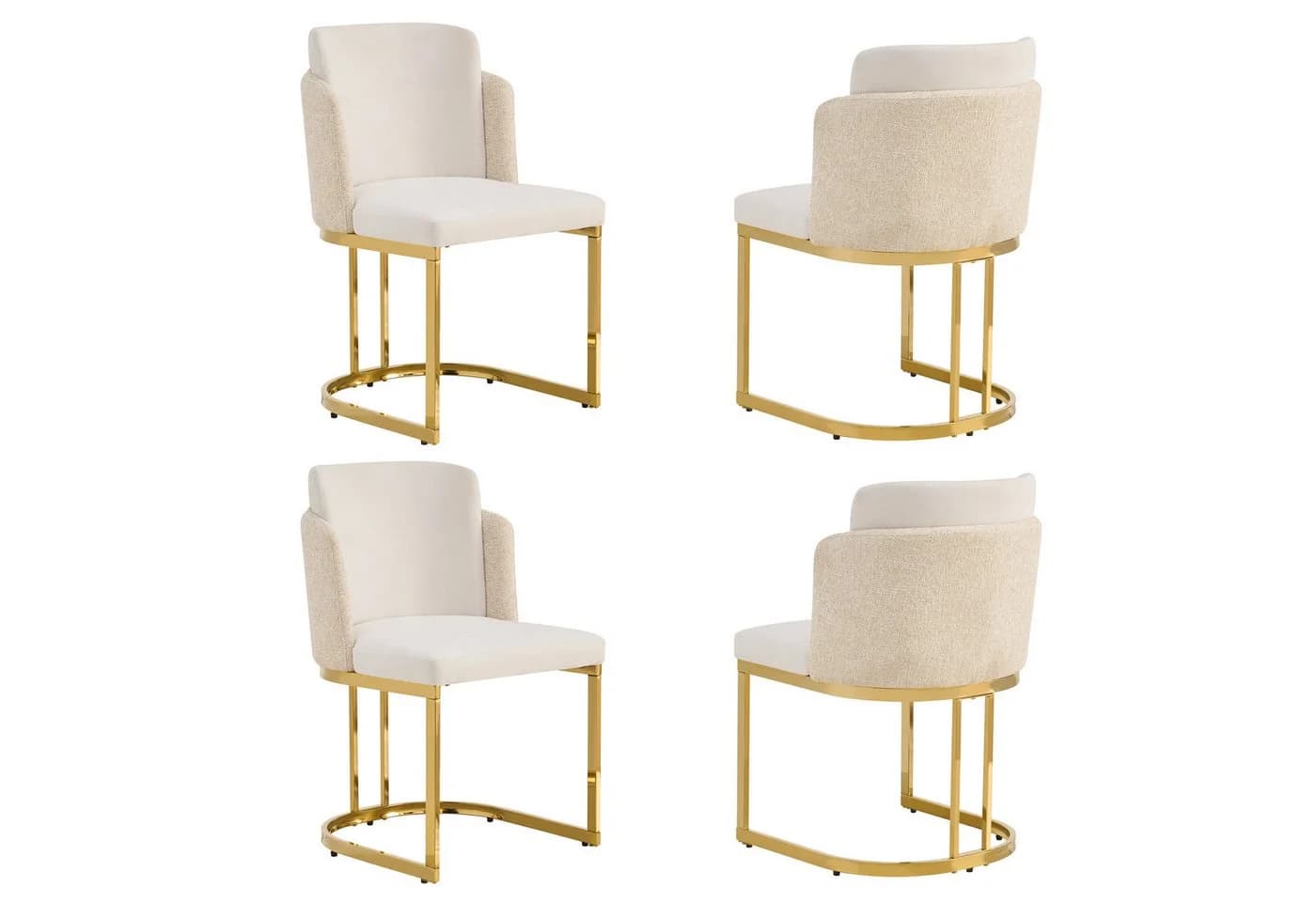 Flieks Esszimmerstühle 4er Set Beige Chenille Freischwinger - Bild 3