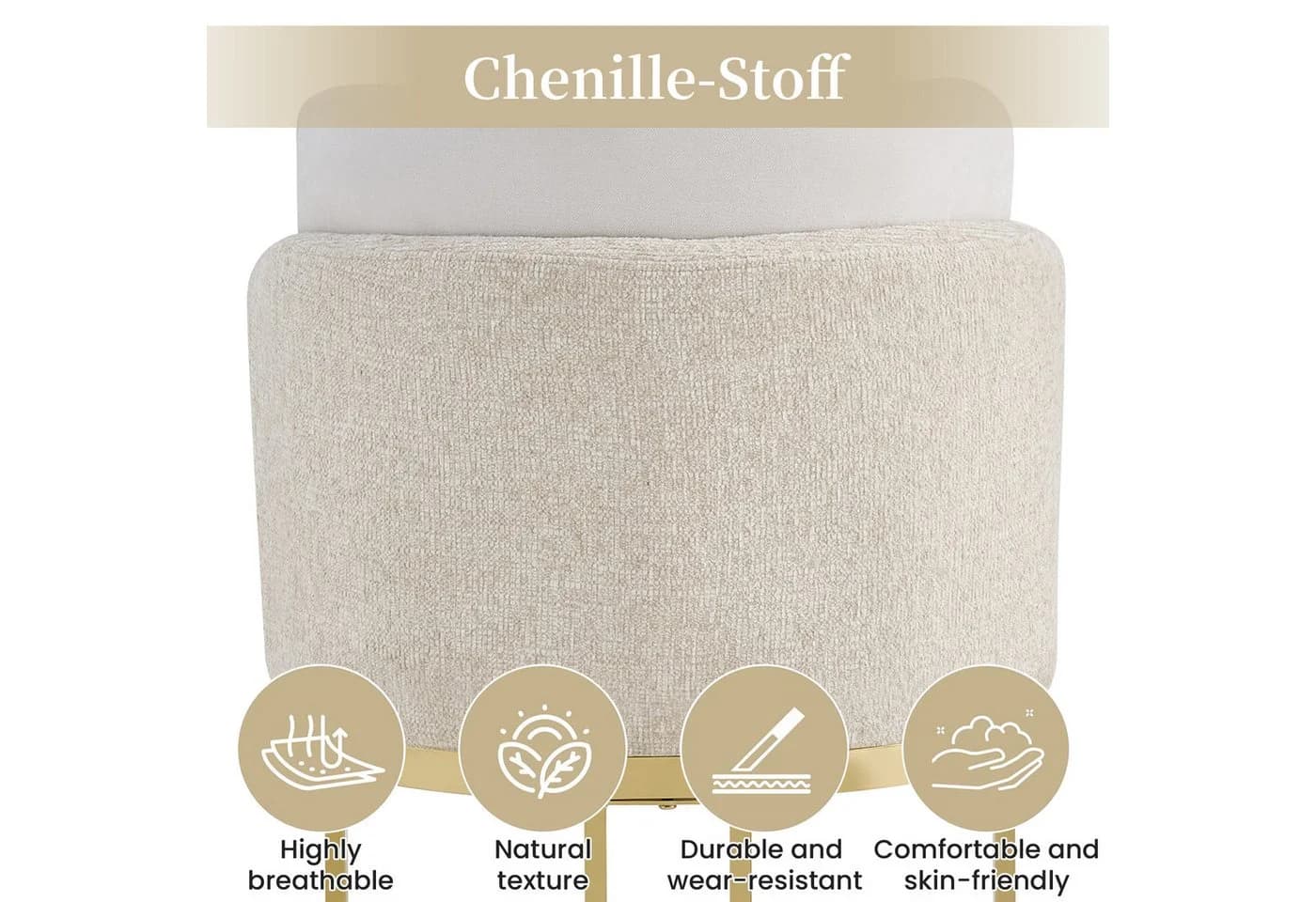 Flieks Esszimmerstühle 4er Set Beige Chenille Freischwinger - Bild 5