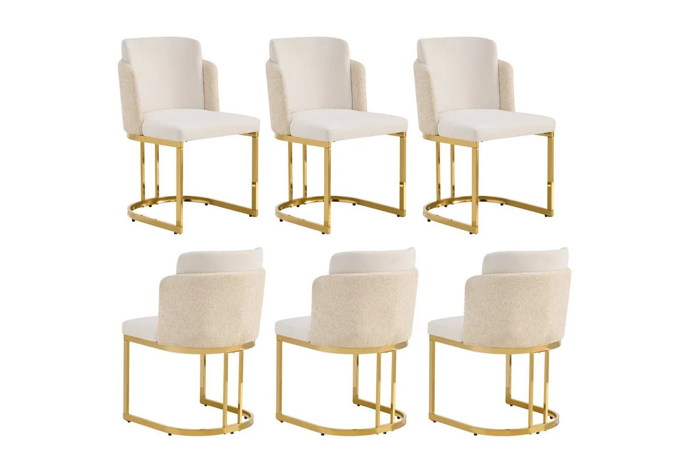 Flieks 6er Set Esszimmerstühle Freischwinger Beige Chenille Metallbeine - Bild 3