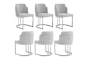 Flieks 6er Set Esszimmerstühle Grau Chenille Metall Freischwinger Bild 3
