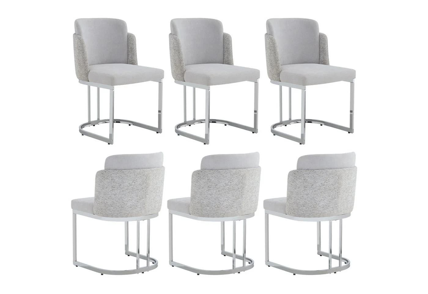 Flieks 6er Set Esszimmerstühle Grau Chenille Metall Freischwinger - Bild 3