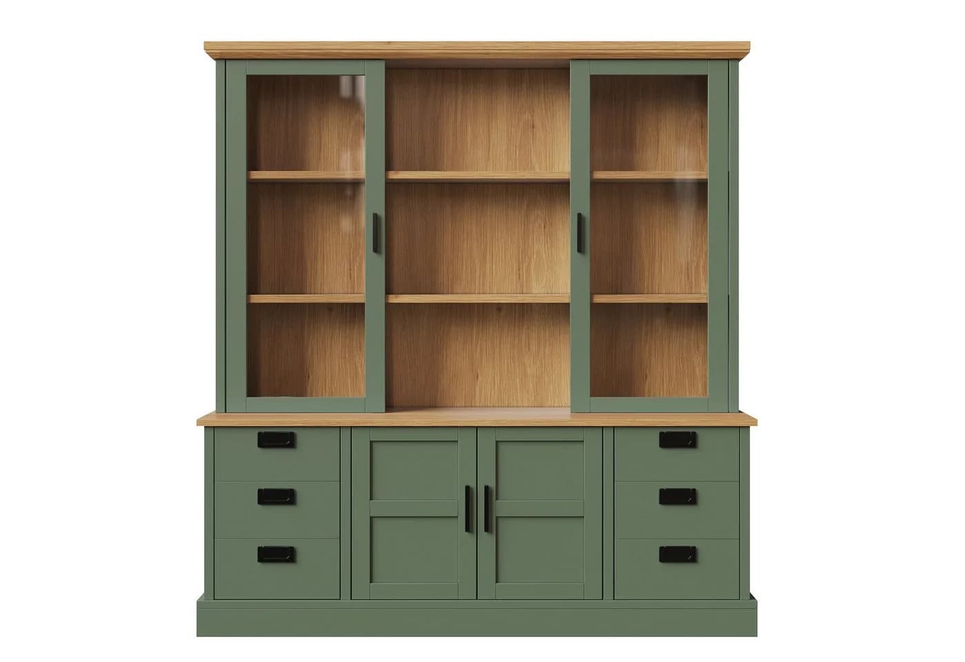 Flieks Küchenbuffet Hochschrank mit Glastüren und Schubladen Dunkelgrün - Bild 4