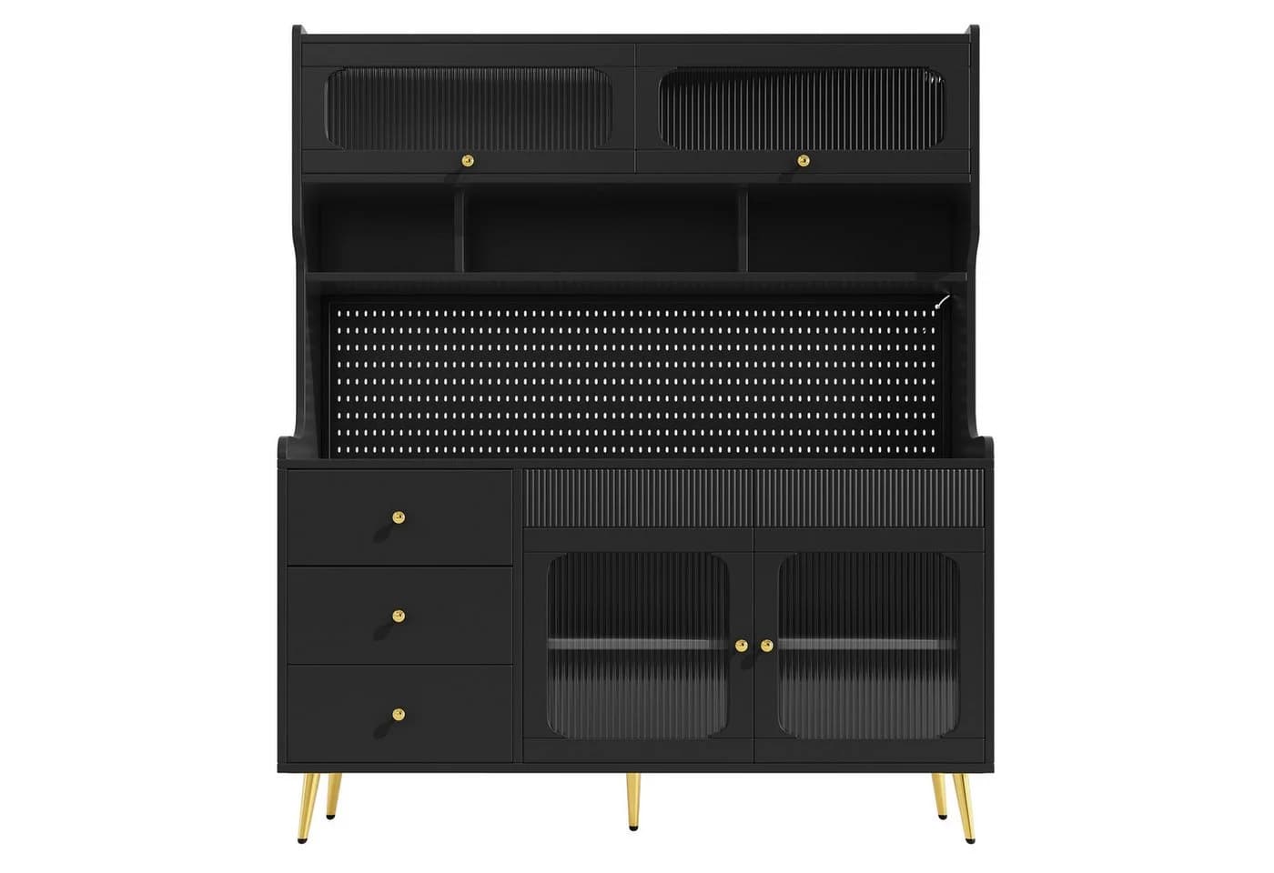 Flieks Küchenbuffet Schwarz mit LED, Glastüren & 5 Schubladen - Bild 4